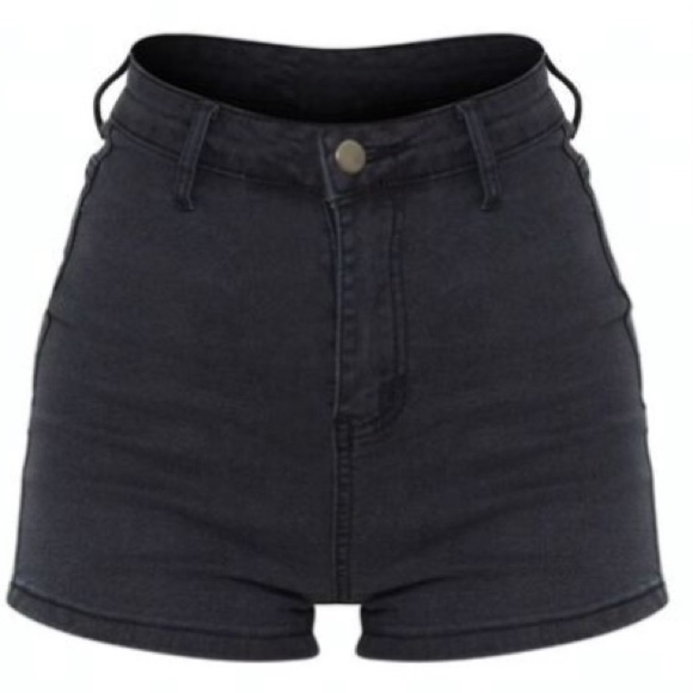Petite High Waist Black Denim Disco Shorts - Picture 1 of 8